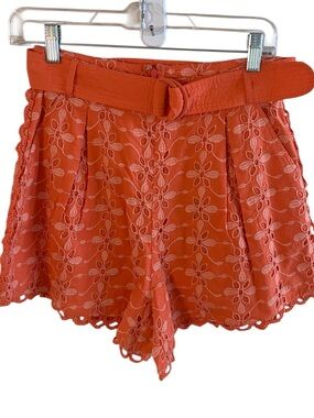 Shore the Brand Lena Women's Shorts Bright Orange Scalloped Edges NWT X Small